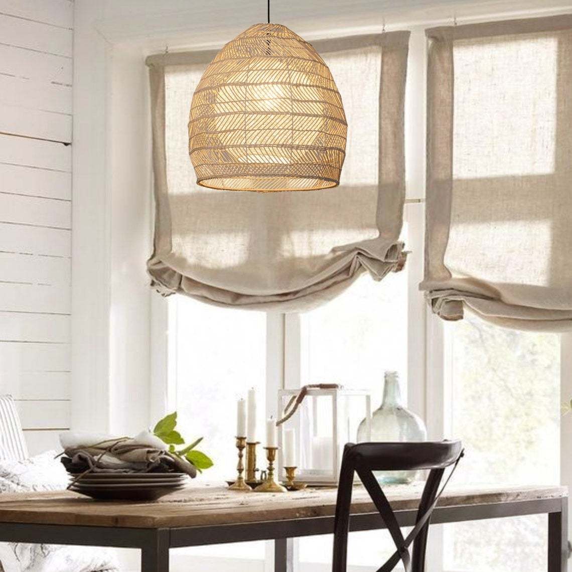 Rattan Basket Pendant Light Wicker Lampshade -Homdiy