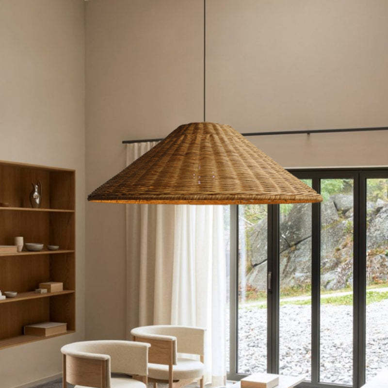 Woven Rattan Pendant Light Wicker Cone Lamp Shade -Homdiy