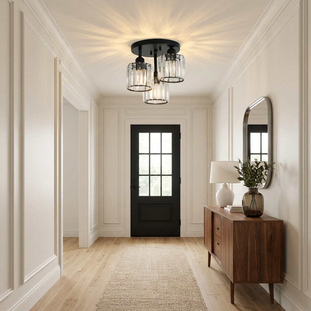 Crystal Semi Flush Mount Ceiling Light - Modern Bedroom Ceiling Lamps