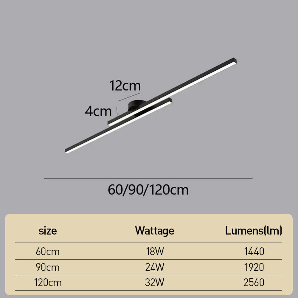 Modern Aluminium Long Strip Semi Flush Mount LED Ceiling Light For Living Room