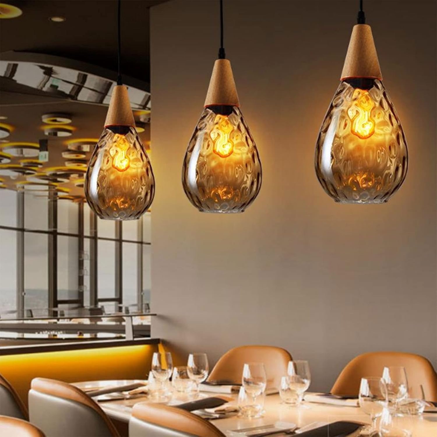 Retro Style Glass Mini Pendant Lighting Over Kitchen Island