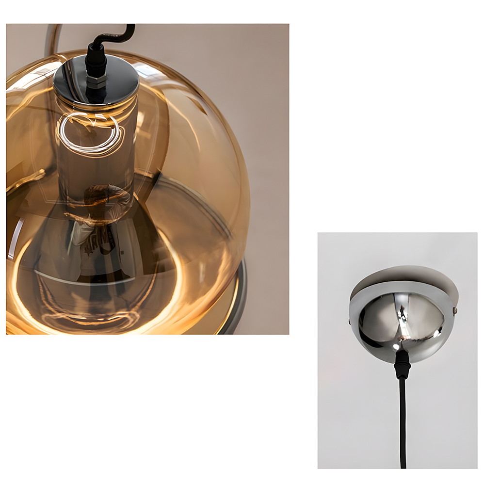 Amber Glass Iron Spherical Shape Chandelier Pendant Ligh