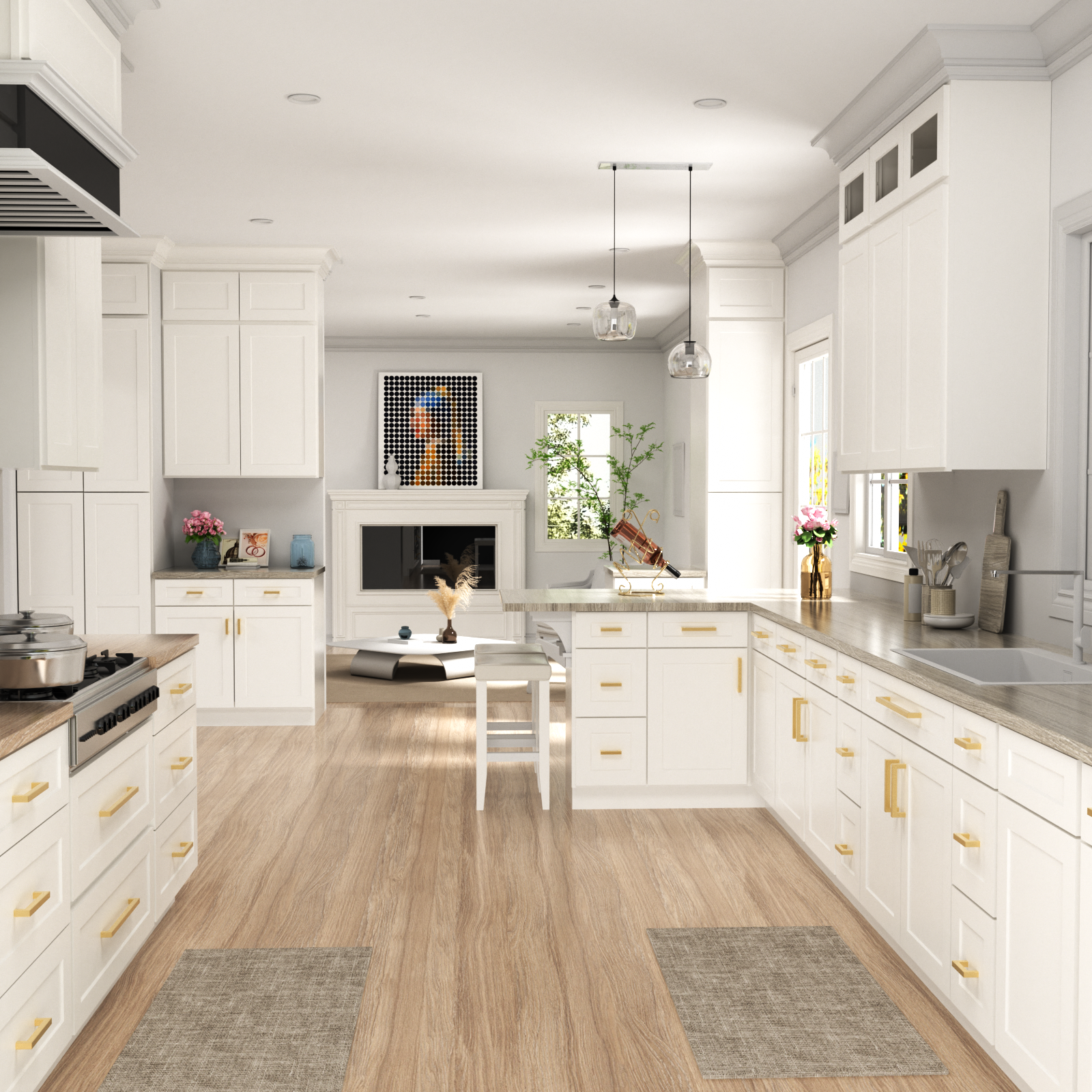 Brushed Brass Drawer Pulls Gold Square Handles for Kitchen -Homdiy