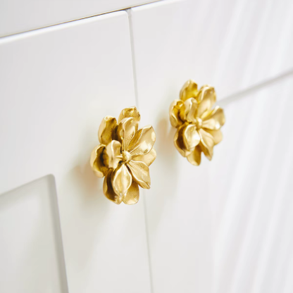 Modern Decorative Gold Brushed Brass Flower Knobs