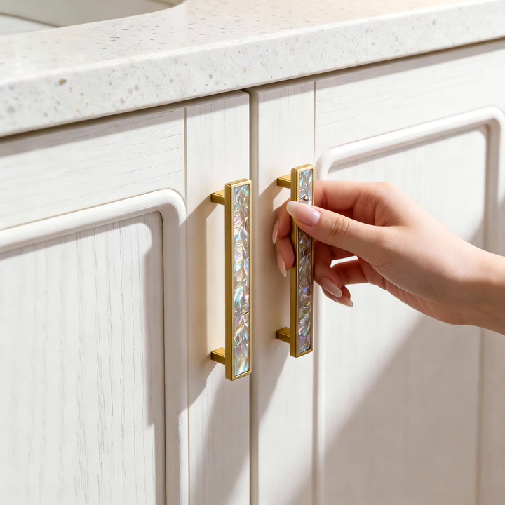 Luxury Natural Shell White Cabinet Pulls Brass Drawer Knobs
