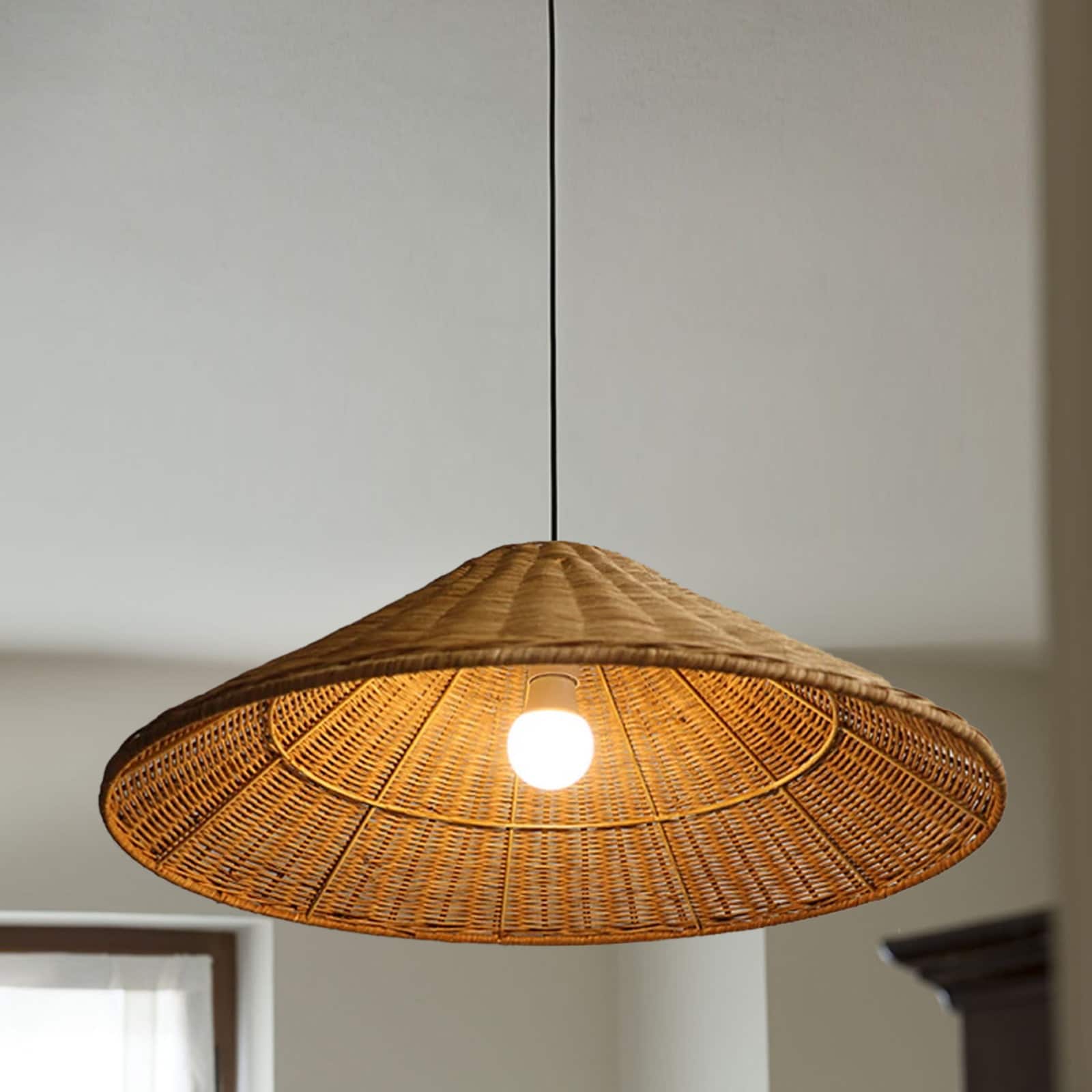 Woven Rattan Pendant Light Wicker Cone Lamp Shade -Homdiy