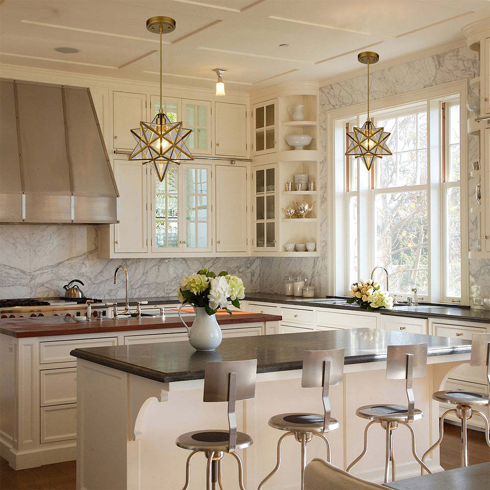 Art Deco Star Shape Glass Island Pedant Light -Homdiy