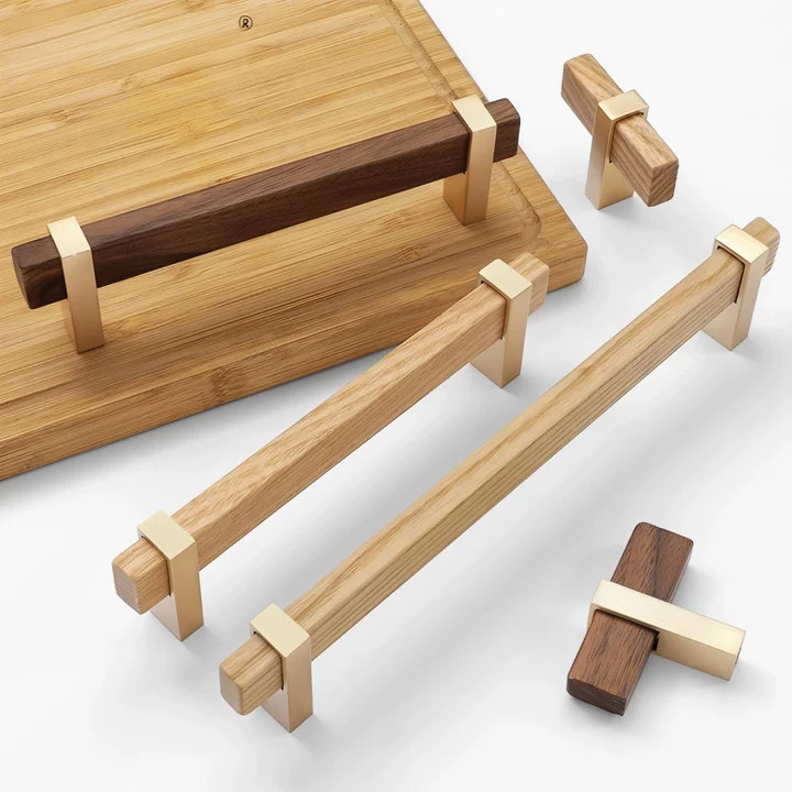 Square Wooden Brass Walnut Cabinet Handle Kitchen Drawer Pulls