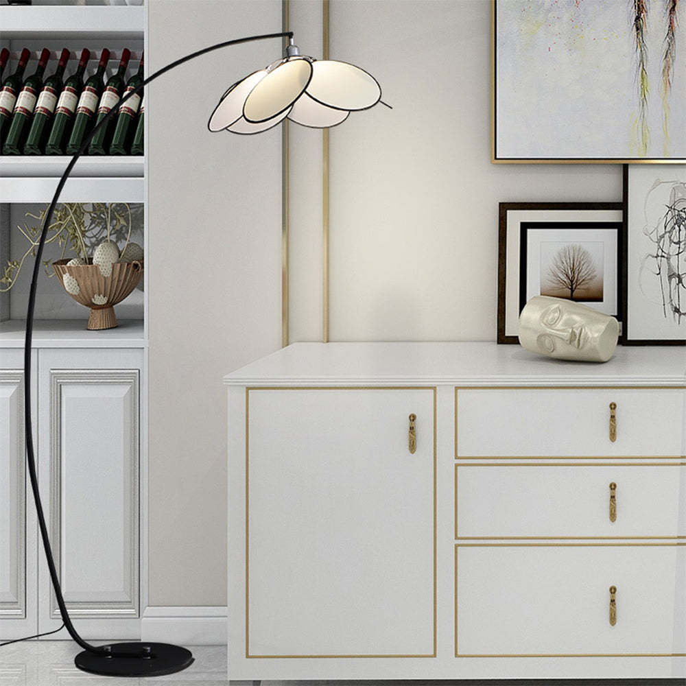 Retro Floor Lamp with Fabric Lampshade Black Base -Homdiy