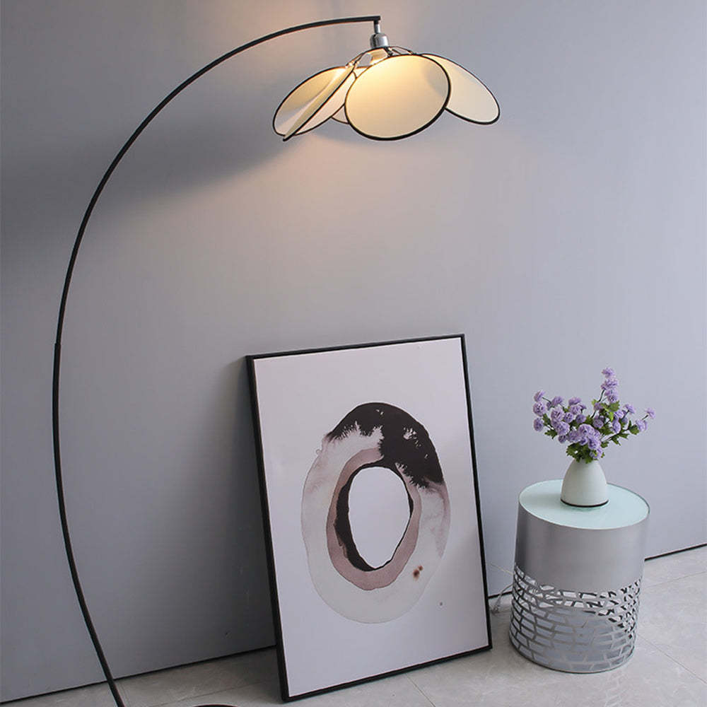 Retro Floor Lamp with Fabric Lampshade Black Base -Homdiy