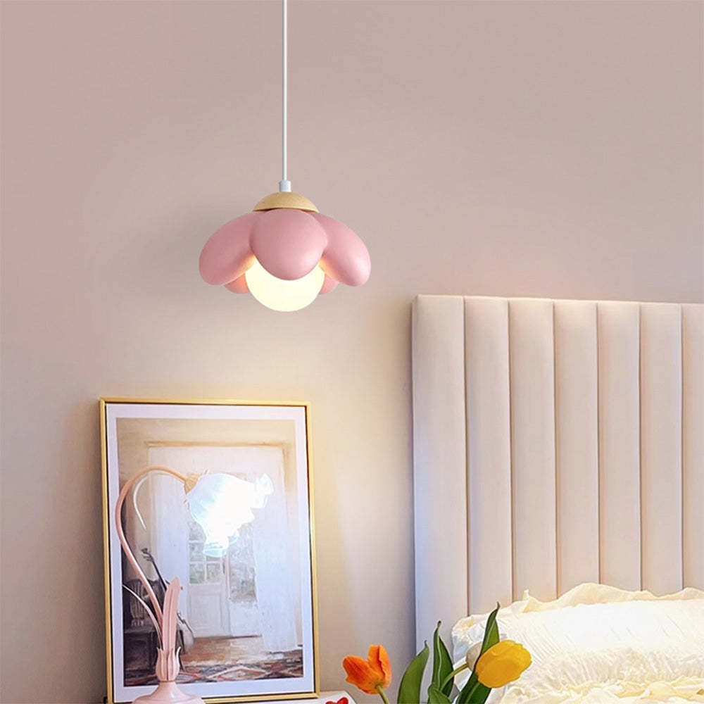 Homdiy Pendant Light Modern Flower-Shaped Wood Resin Island