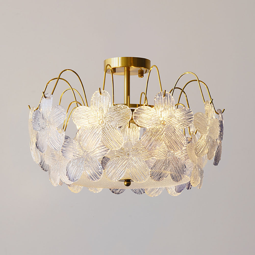Classic Flower-Shaped Stained Glass Chandelier for Living Room