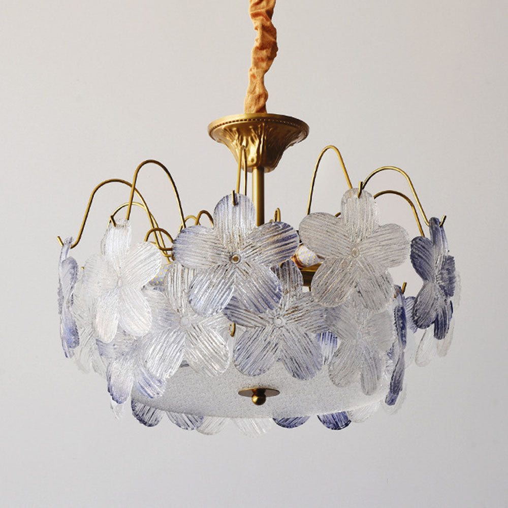 Classic Flower-Shaped Stained Glass Chandelier for Living Room