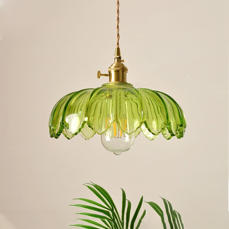 Vintage Scalloped Glass Flower Pendant Light -Homdiy