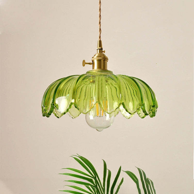 Vintage Scalloped Glass Flower Pendant Light -Homdiy