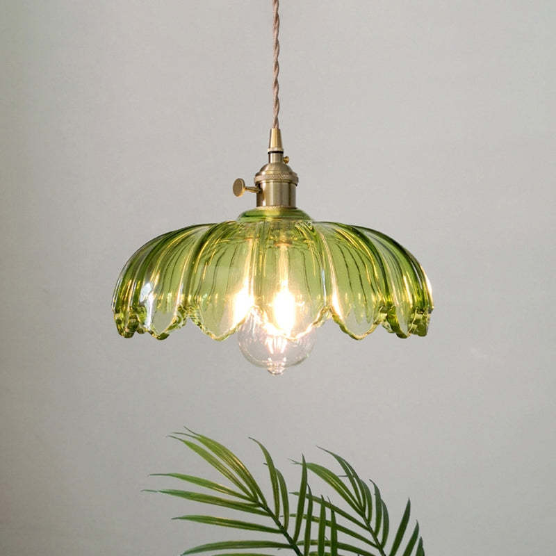 Vintage Scalloped Glass Flower Pendant Light -Homdiy