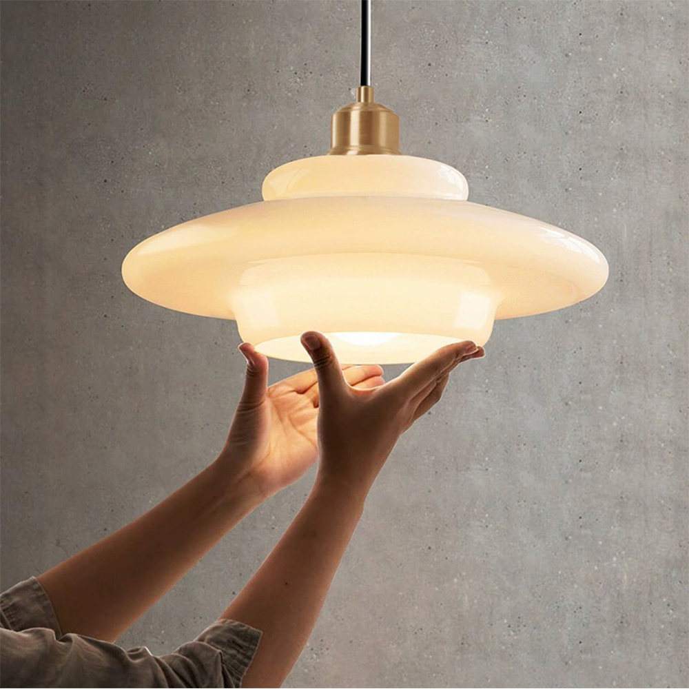 Mid Century Art Milk White Glass Pendant Light -Homdiy