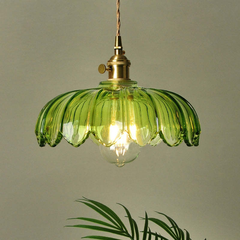 Vintage Scalloped Glass Flower Pendant Light -Homdiy