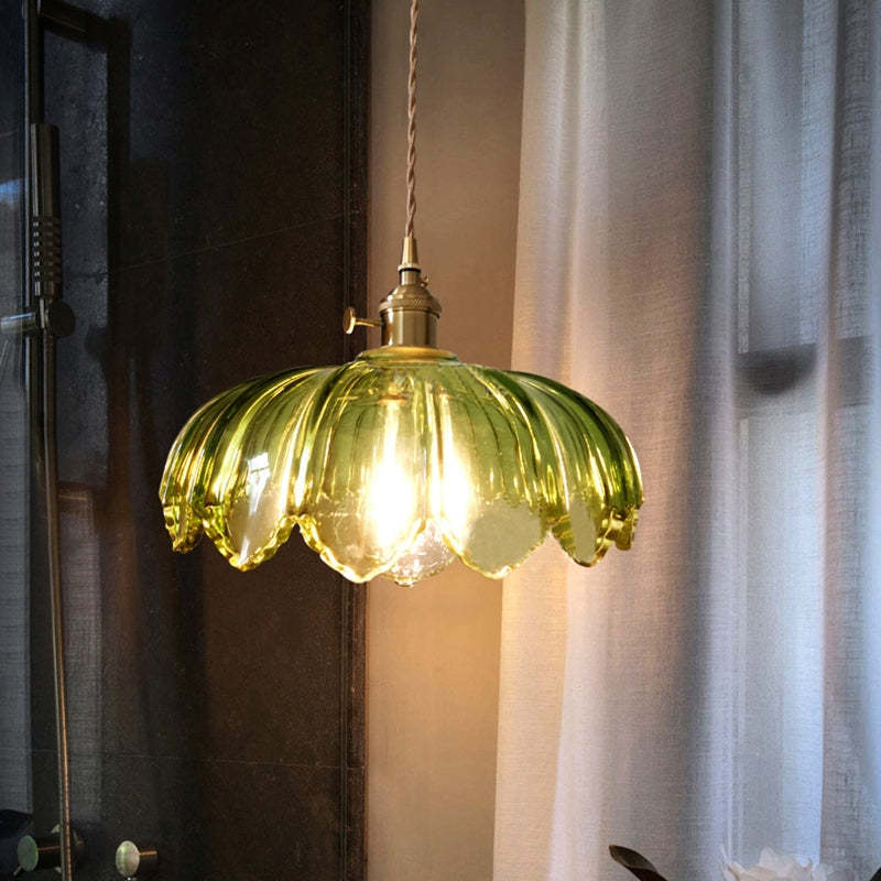 Vintage Scalloped Glass Flower Pendant Light -Homdiy