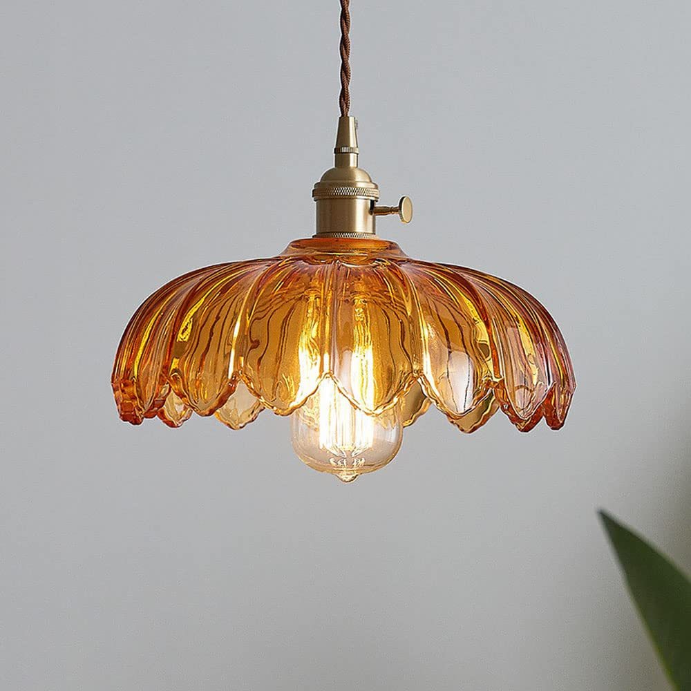 Vintage Scalloped Glass Flower Pendant Light -Homdiy