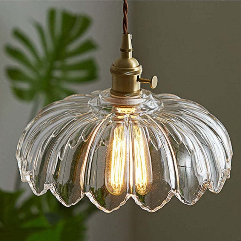 Vintage Scalloped Glass Flower Pendant Light -Homdiy