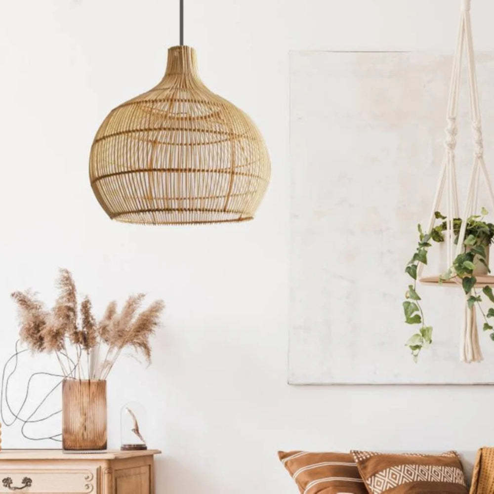 Handmade Wicker Woven Pendant Lampshade Rattan Hanging Light -Homdiy