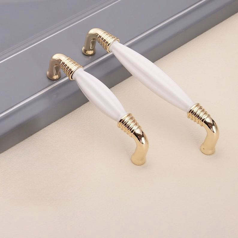 Light Luxury Gold White Creamic Kitchen Door Handles -Homdiy