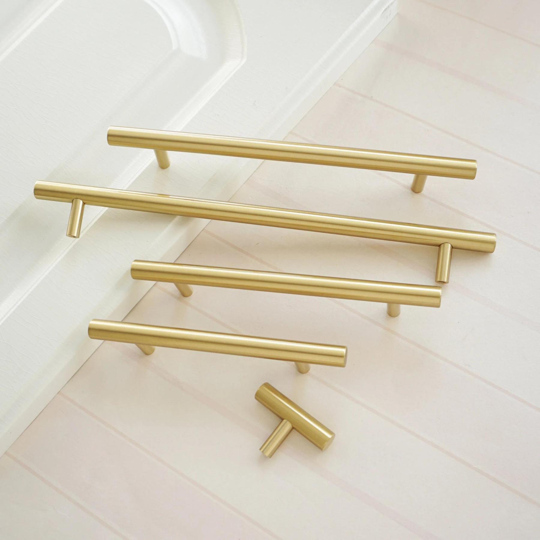 Brushed Brass Gold Euro Bar Kitchen Cabinet Pulls -Homdiy