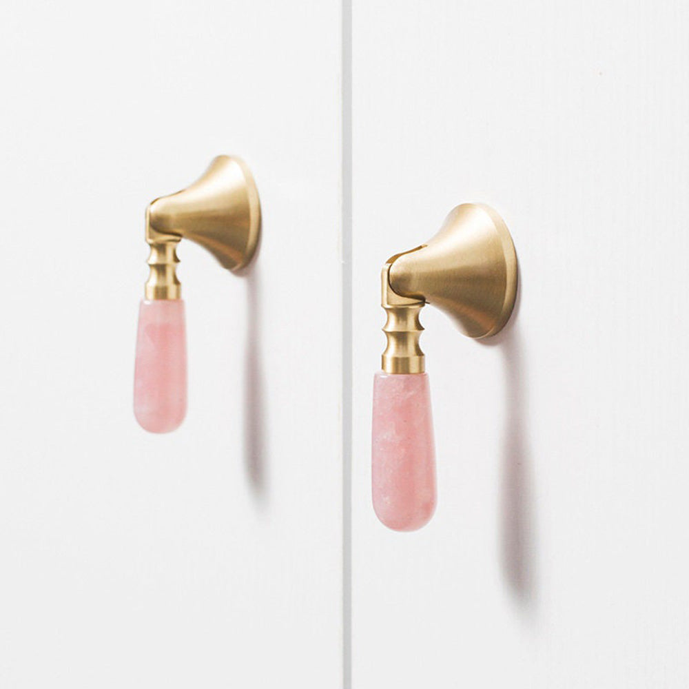 European Teardrop Pink White Crystal Brass Knobs Cabinet Hardware -Homdiy