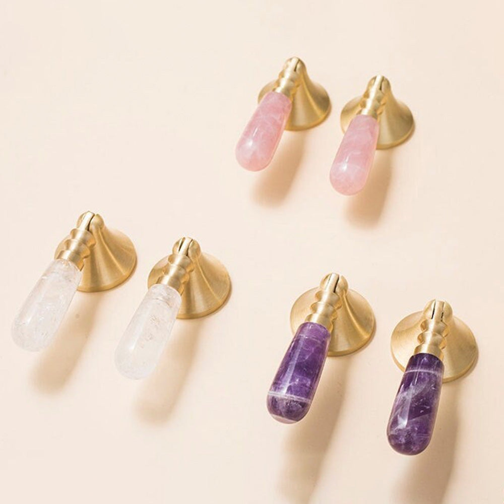 European Teardrop Pink White Crystal Brass Knobs Cabinet Hardware -Homdiy