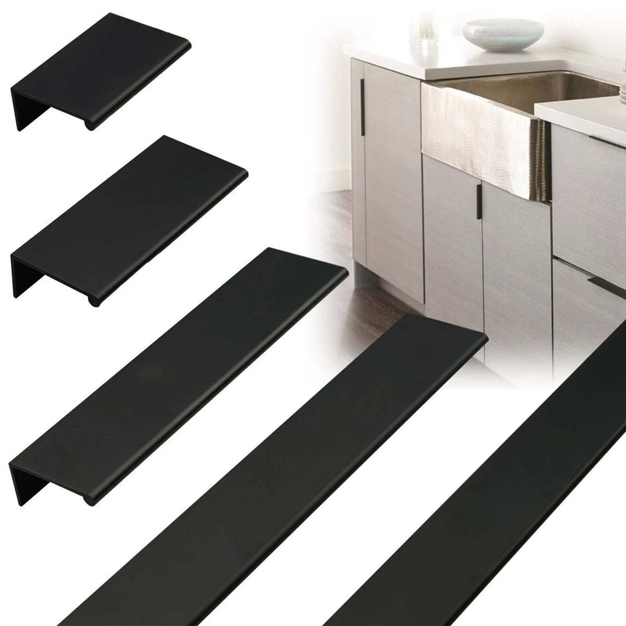 Black Kitchen Cabinet Finger Edge Drawer Pulls -Homdiy