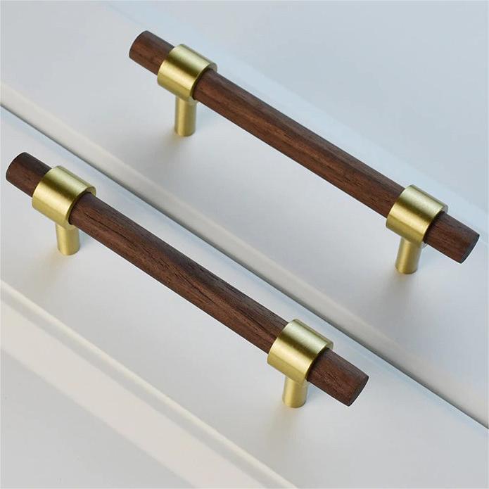 Walnut & Beech Drawer Dresser Pulls Wooden Cabinet Pulls With Brass Base -Homdiy