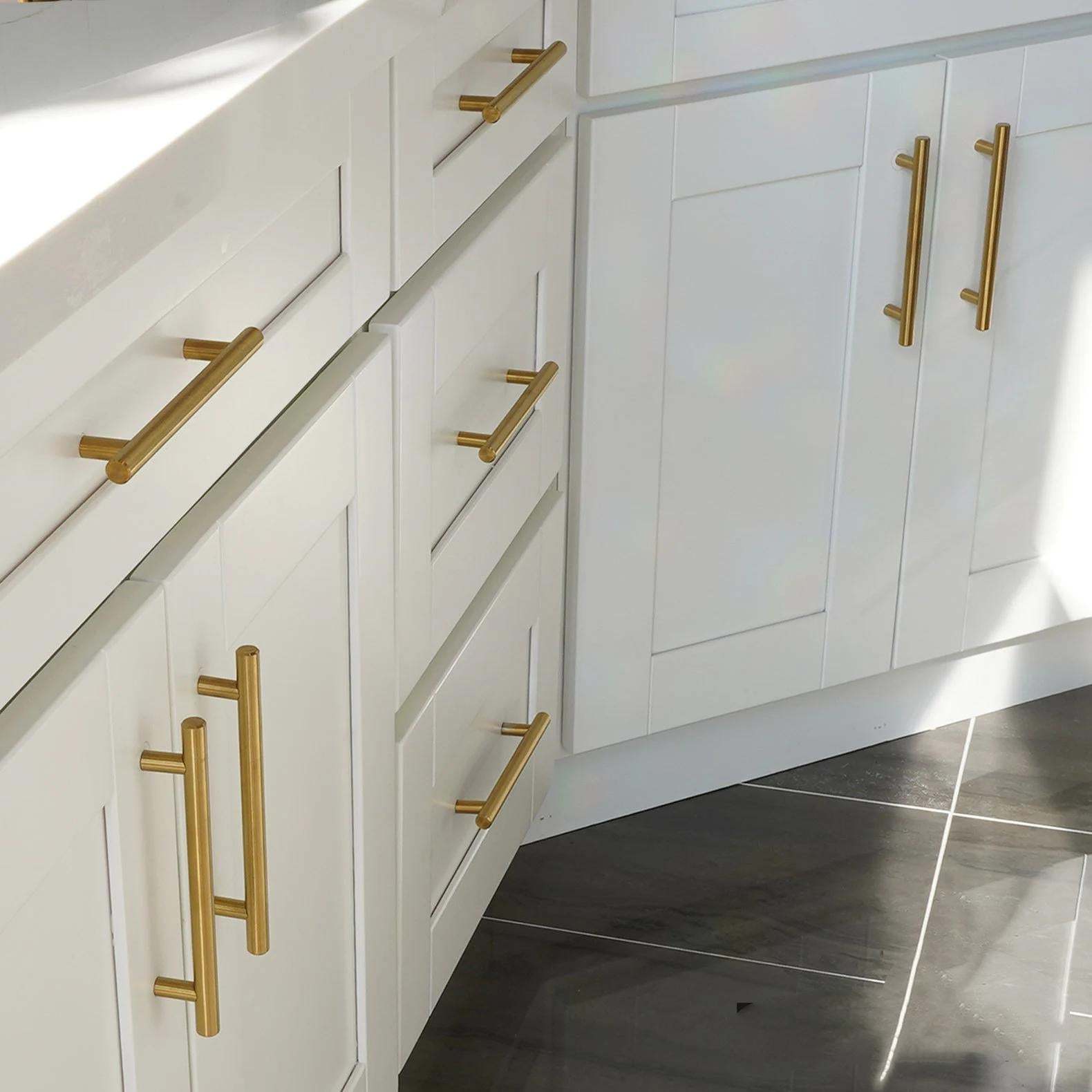 Brushed Brass Gold Euro Bar Kitchen Cabinet Pulls -Homdiy