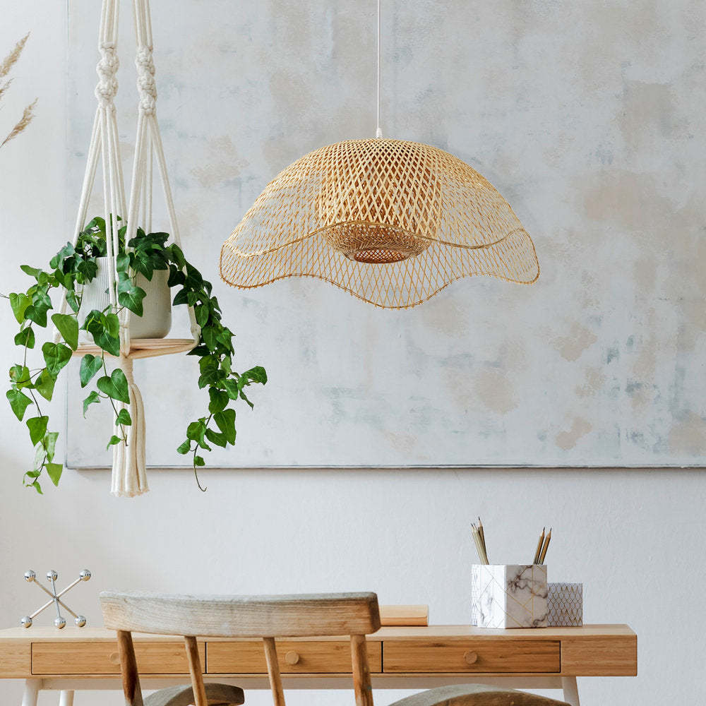 Bamboo Woven Hanging Lighting Wicker Pendant Light -Homdiy