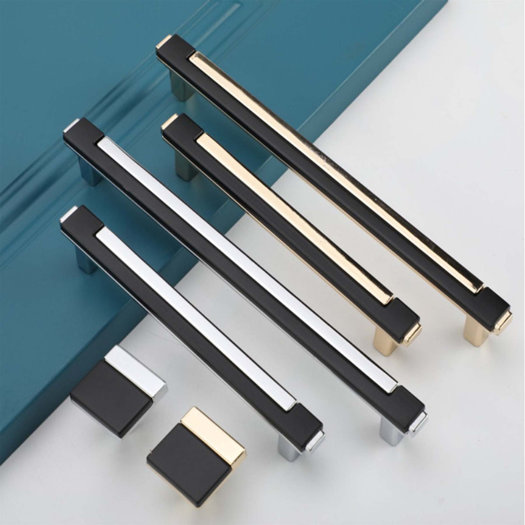 Zinc Alloy Modern Gold Black Chrome Kitchen Handles