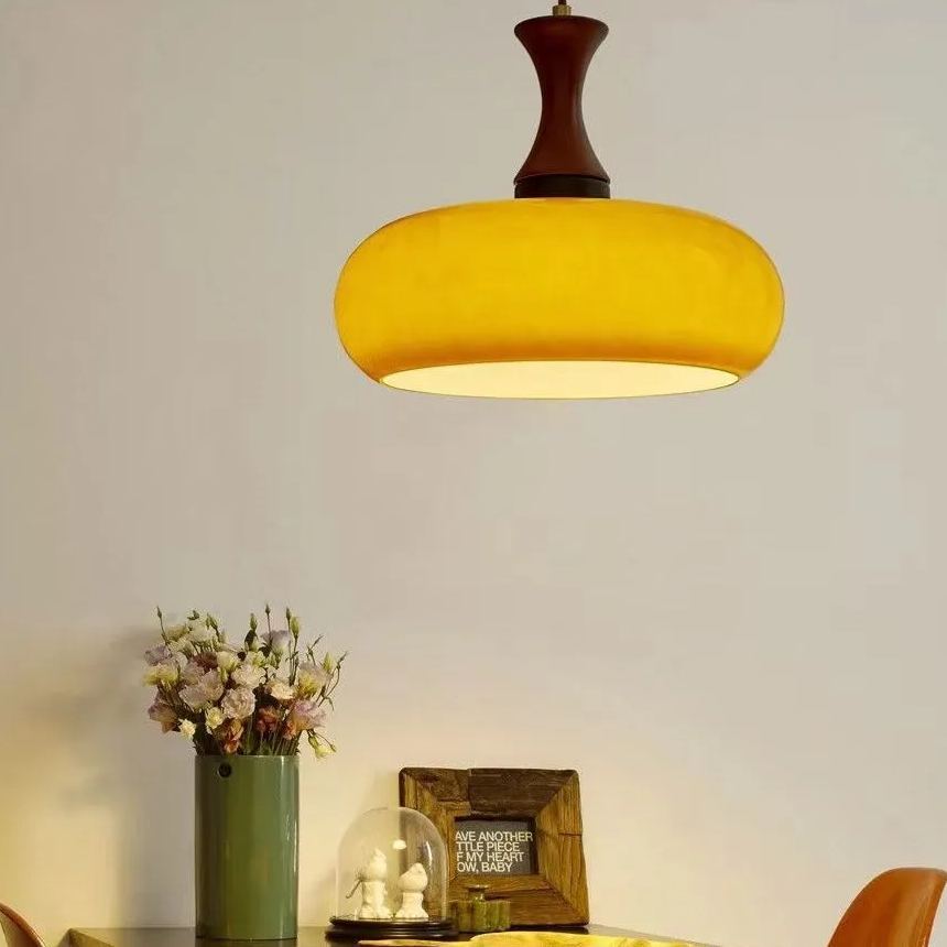 Retro Wooden Brown Dome Kitchen Island Hanging Light -Homdiy