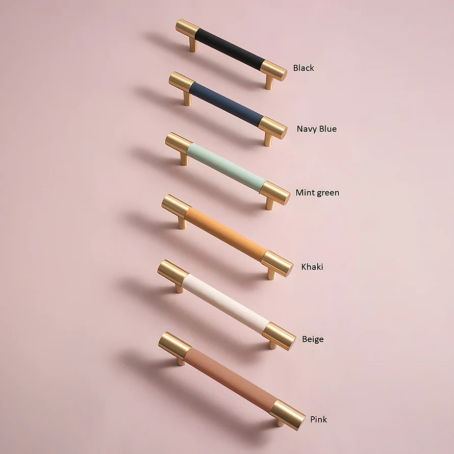 Brass Solid Leather Handmade Cabinet Pulls Dresser Knobs