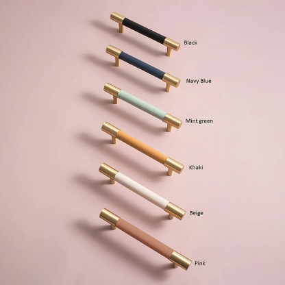 Brass Solid Leather Handmade Cabinet Pulls Dresser Knobs