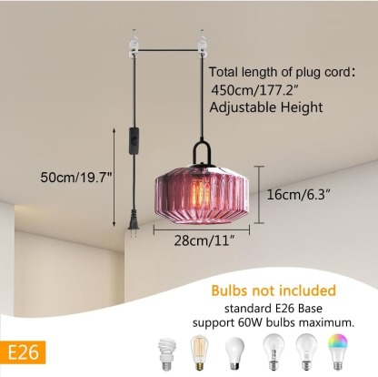 Farmhouse Plug-in Glass Pendant Light For Kitchen Island