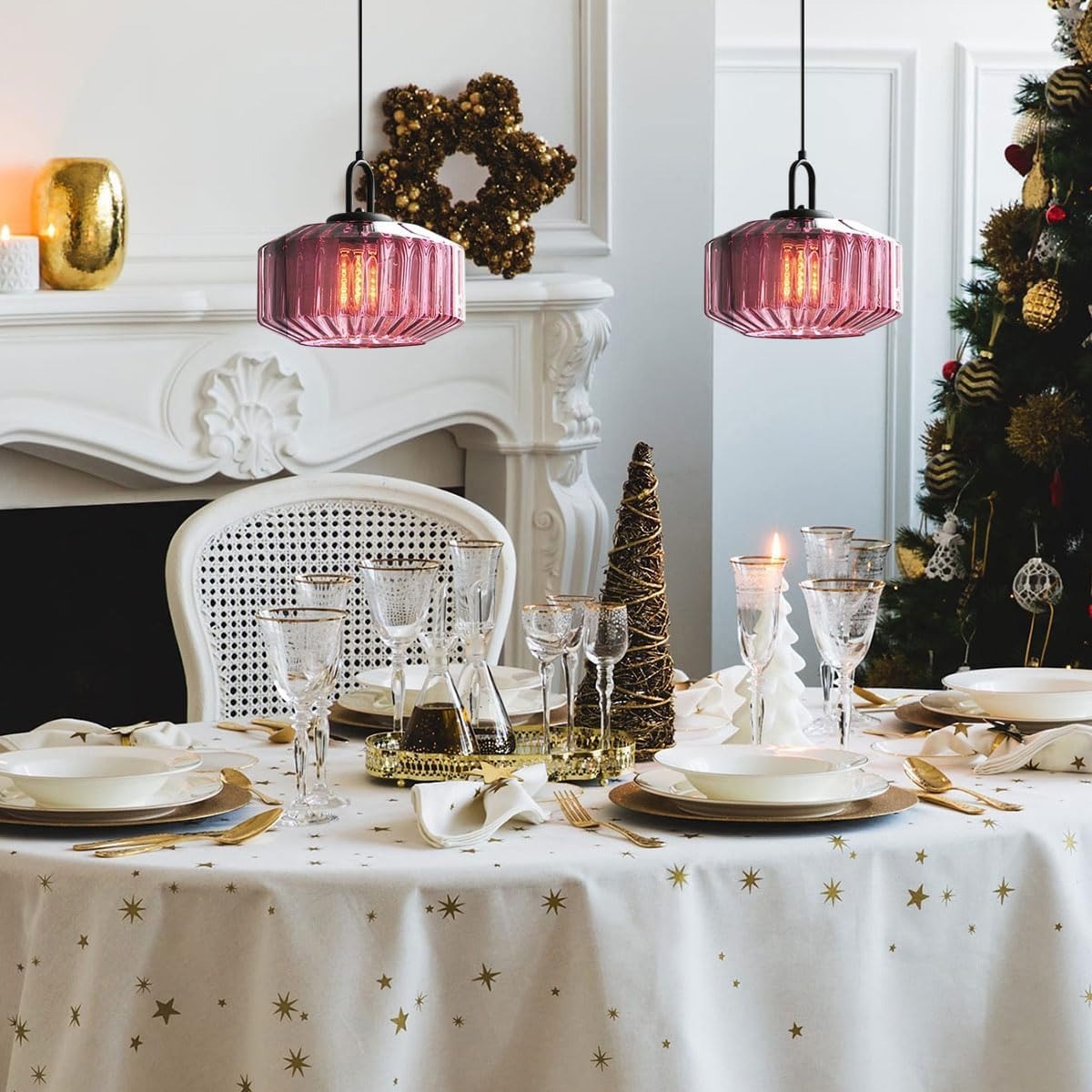 Farmhouse Plug-in Glass Pendant Light For Kitchen Island