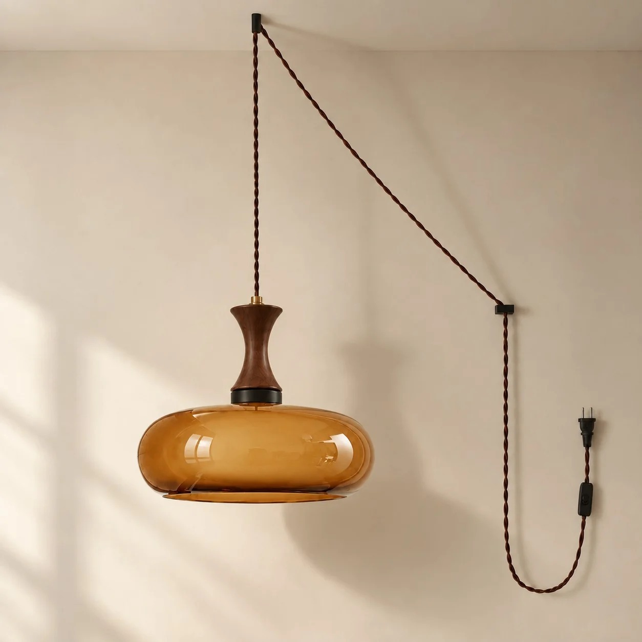 Retro Plug-in Brown Dome  Kitchen Island Hanging Light