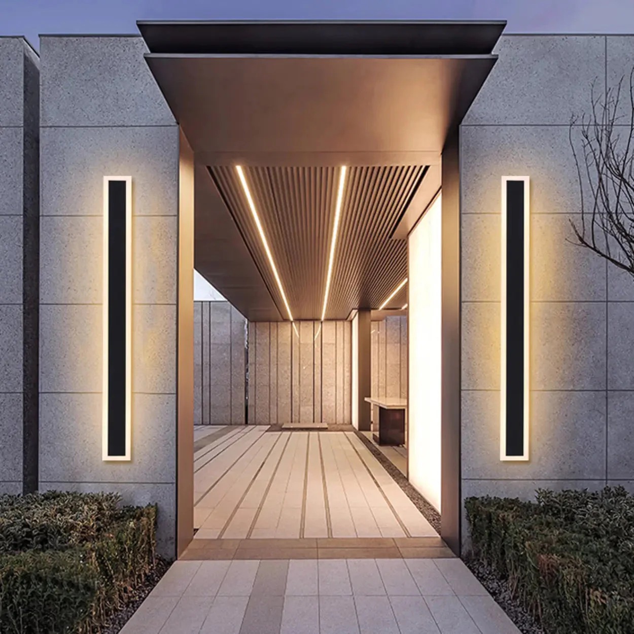 IP65 Modern Long Stripe Black Outdoor LED Porch Wall Lights