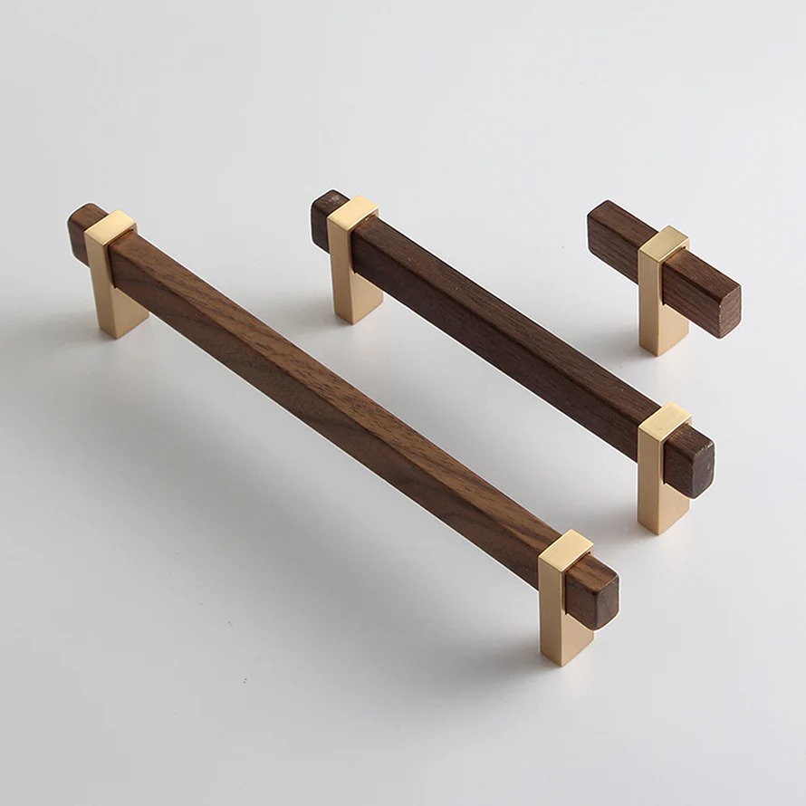 Square Wooden Brass Walnut Cabinet Handle Kitchen Drawer Pulls