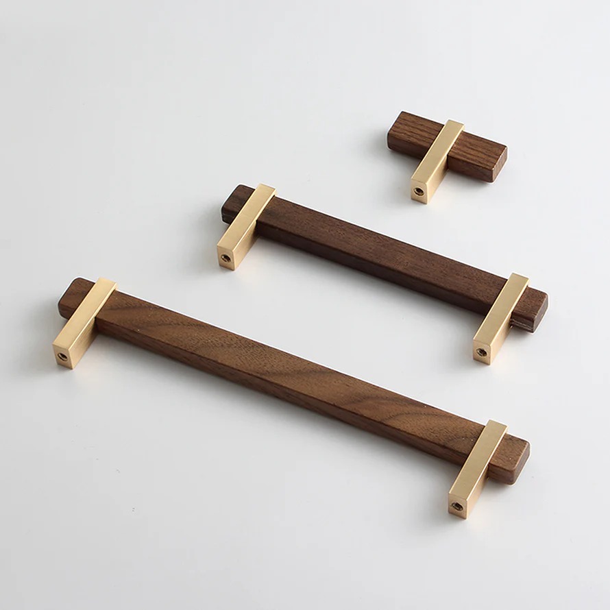 Square Wooden Brass Walnut Cabinet Handle Kitchen Drawer Pulls