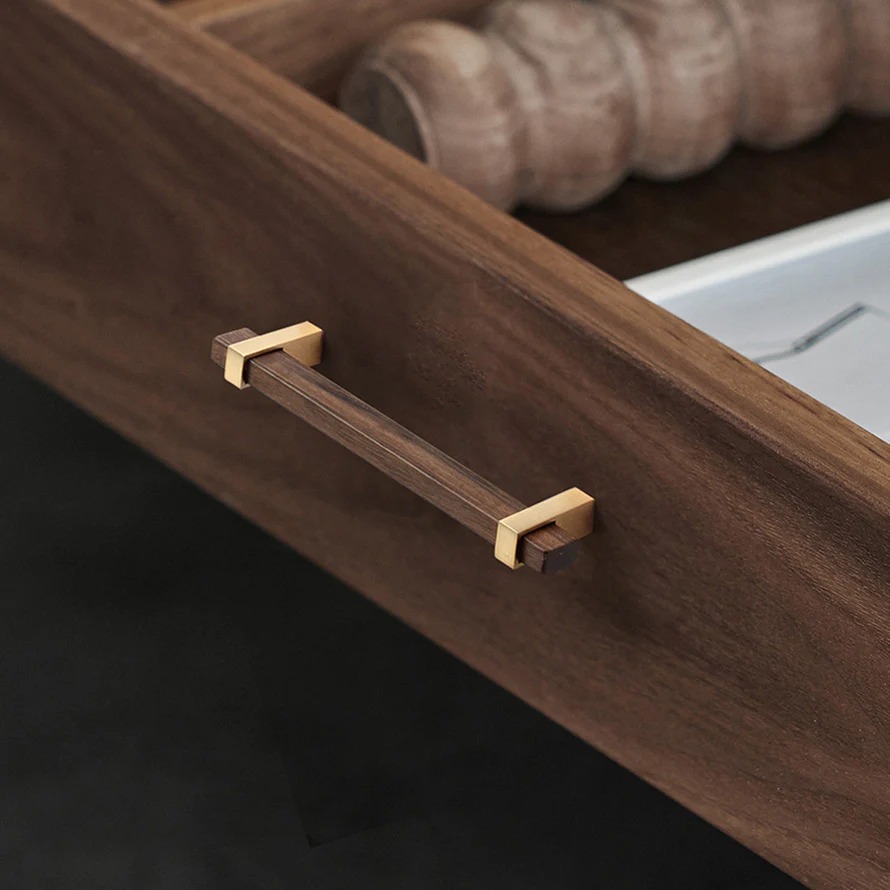 Square Wooden Brass Walnut Cabinet Handle Kitchen Drawer Pulls