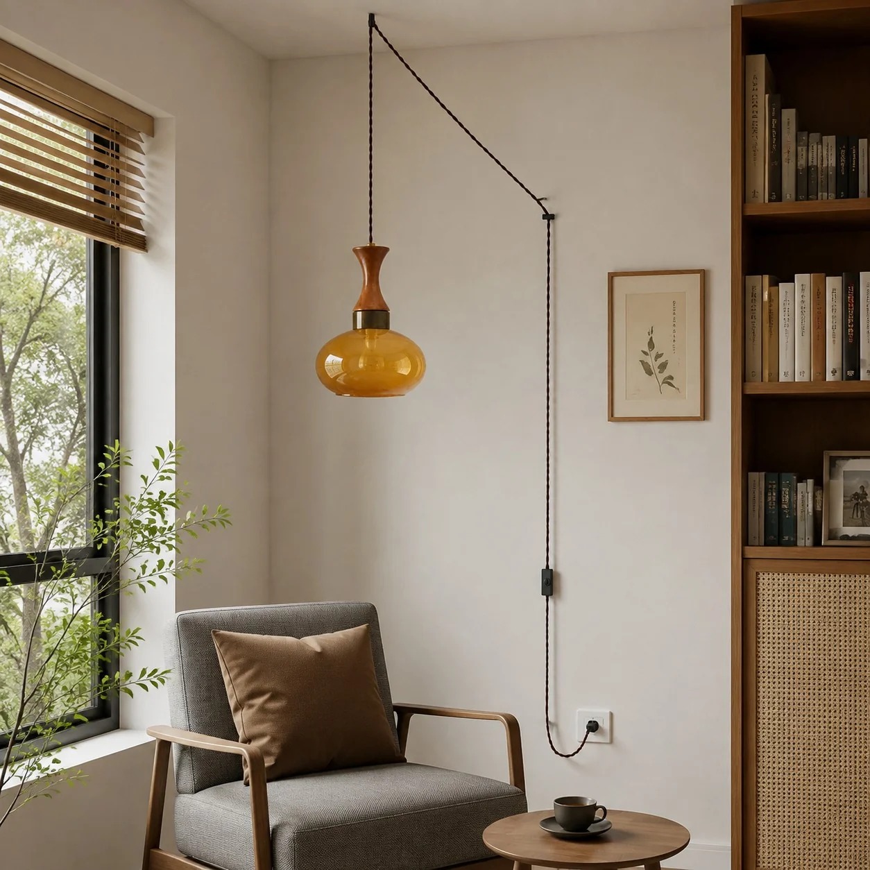 Retro Plug-in Brown Dome  Kitchen Island Hanging Light