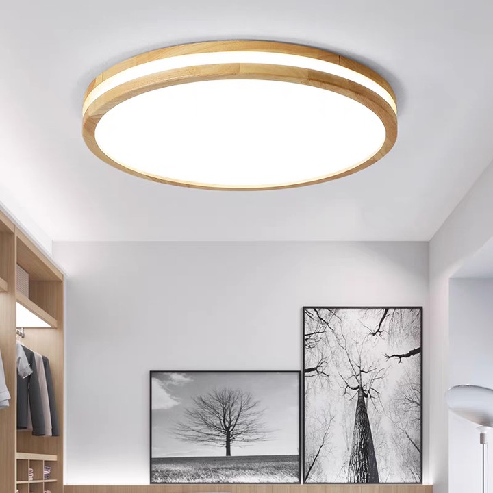 Round Wood Minimalism LED Bedroom Ceiling Light