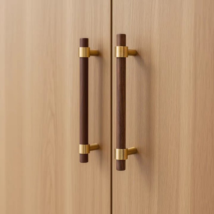 Walnut & Beech Drawer Dresser Pulls Wooden Cabinet Pulls With Brass Base