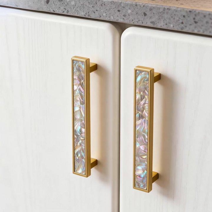 Luxury Natural Shell White Cabinet Pulls Brass Drawer Knobs
