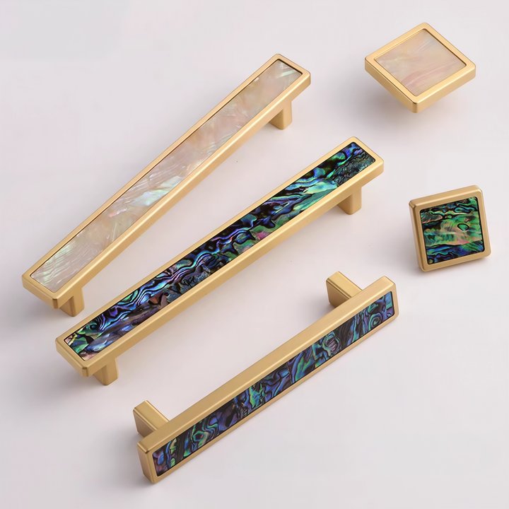Luxury Natural Shell White Cabinet Pulls Brass Drawer Knobs